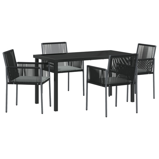 Ensemble de dîner de jardin 5 pièces avec coussins noirs en poly rattan