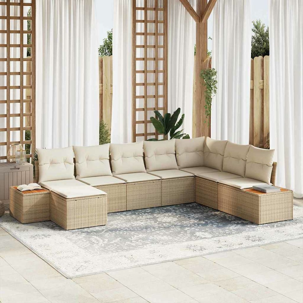 Ensemble de canapé de jardin 8 pcs beige poly rotin