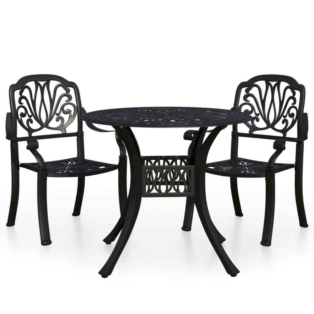 Ensemble de bistro jardin meuble extérieur terrasse 3 pièces aluminium coulé noir
