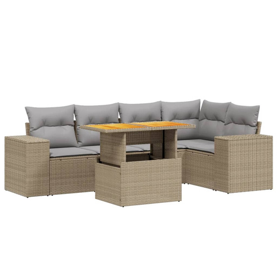 Salon de jardin avec coussins 6 pcs beige résine tressée
