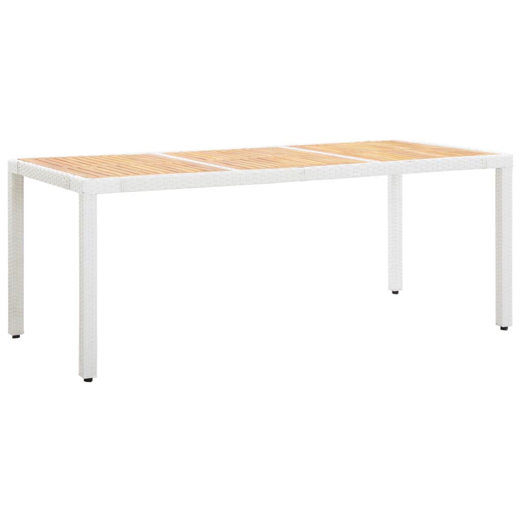 Table de jardin blanc 190x90x75 cm résine tressée et acacia
