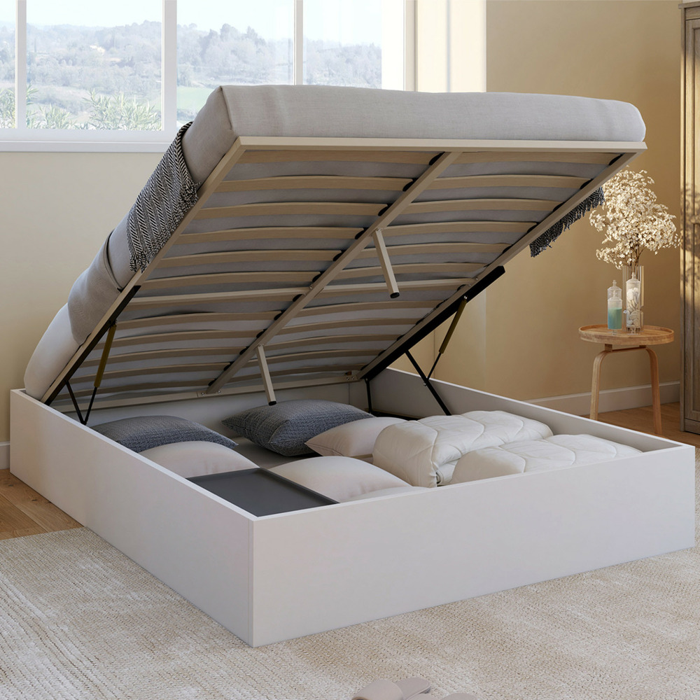 Lit coffre double sandside avec sommier 140 x 190 cm blanc