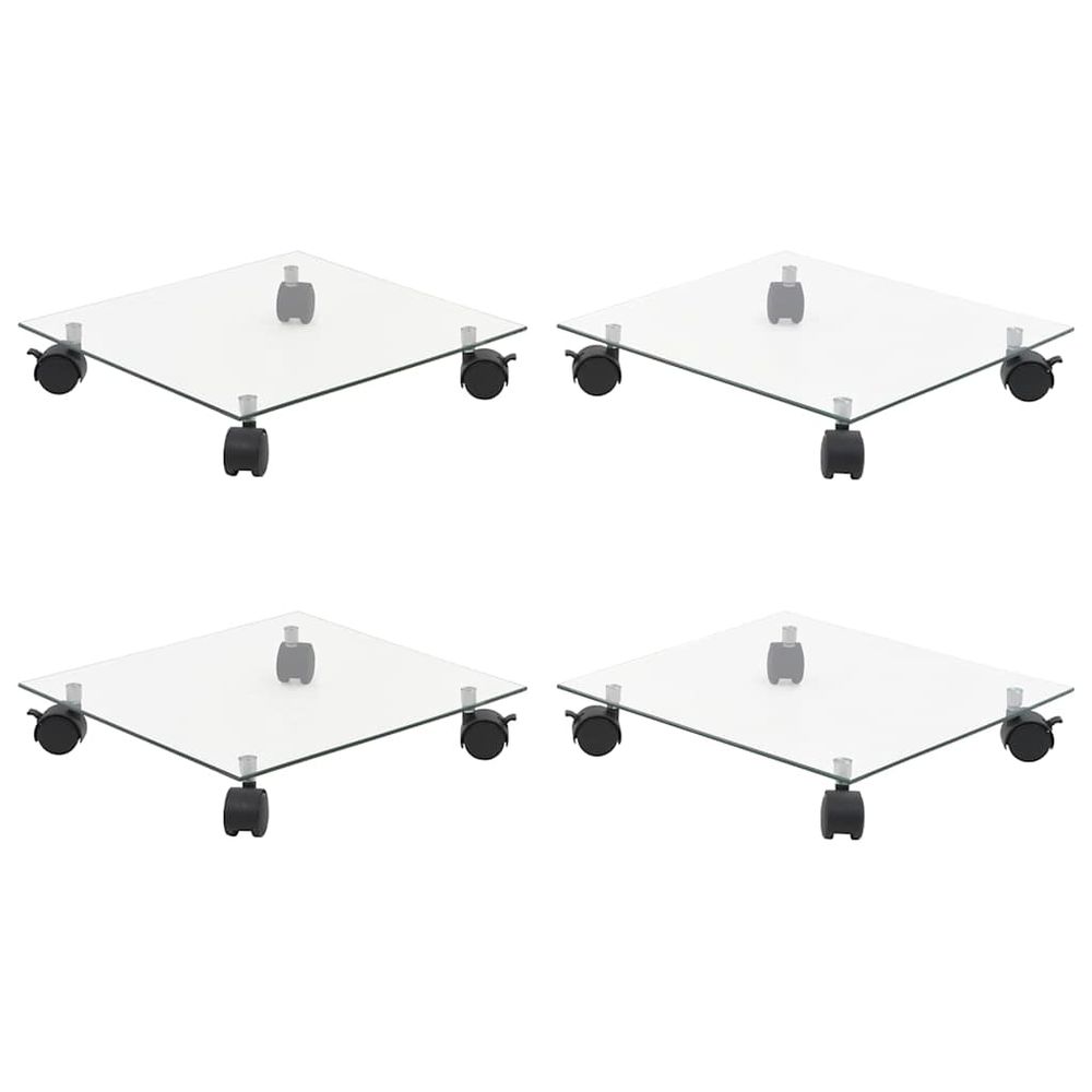Supports roulants à plantes 4 pcs 35x35 cm carré verre trempé