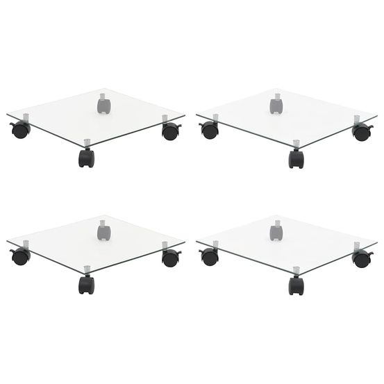 Supports roulants à plantes 4 pcs 35x35 cm carré verre trempé