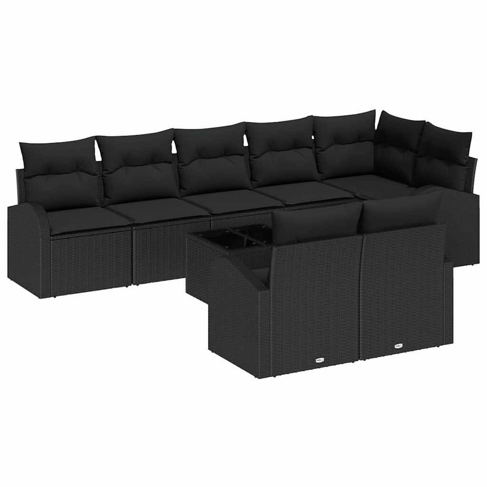 Ensemble de canapé de jardin avec coussin 9 pcs noir polyrotin