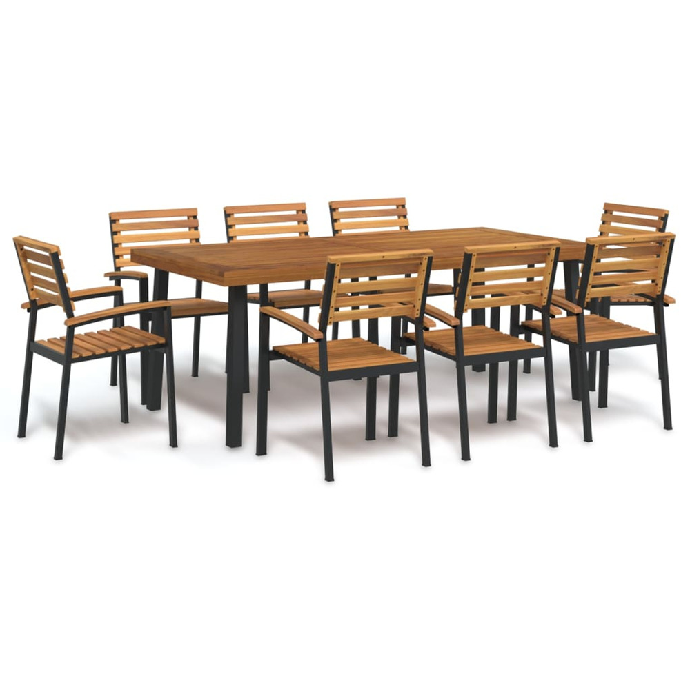 Ensemble à manger de jardin 9 pcs bois d'acacia solide et métal