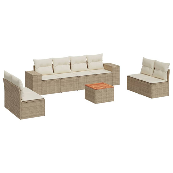 Salon de jardin avec coussins 9 pcs beige résine tressée