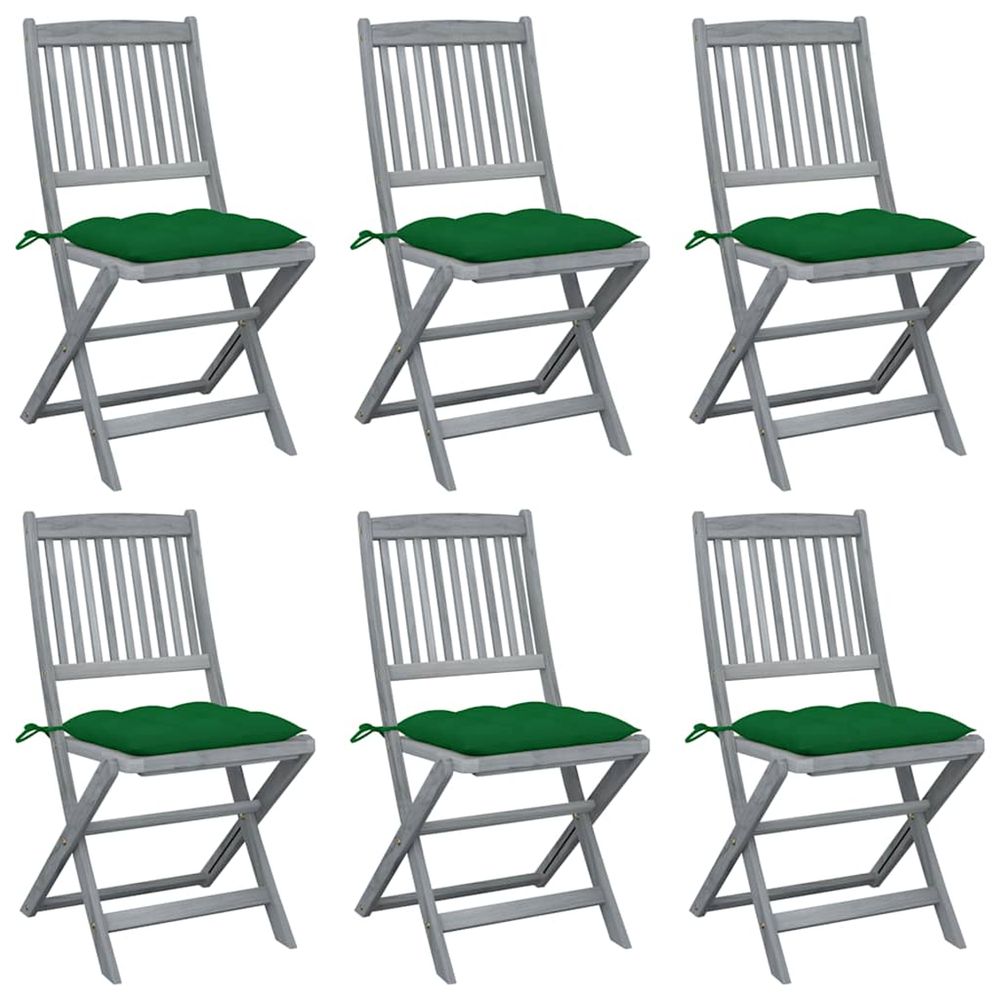 Chaises pliantes 6 pièces avec coussins en bois d'acacia massif