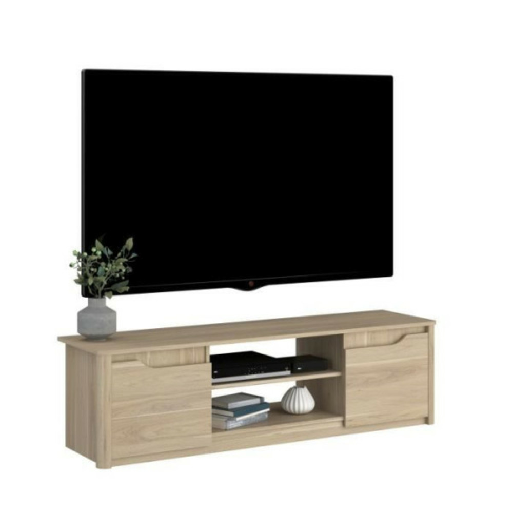 Meuble tv classique betty - meuble en panneau de particules décor chene - l150 x h42 x p60 cm