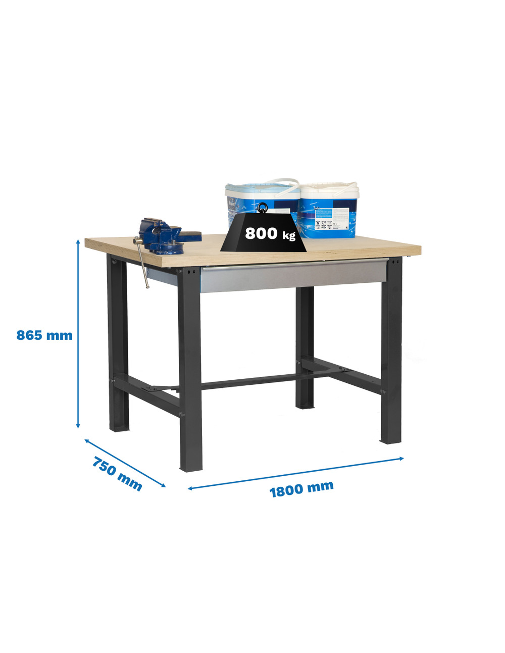 Etabli simonwork bt6 mdf 1box 1800x750 antracite/bois antracite/mdf 865x1800x750 - simonrack