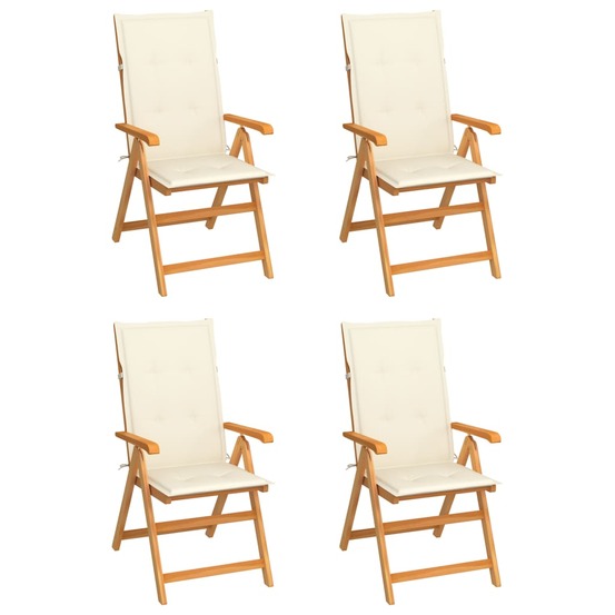 Chaises de jardin lot de 4 avec coussins crème bois teck solide