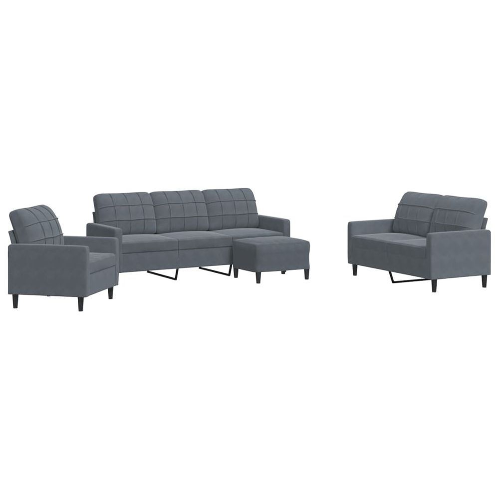 Ensemble de canapés 4 pcs avec coussins gris foncé velours