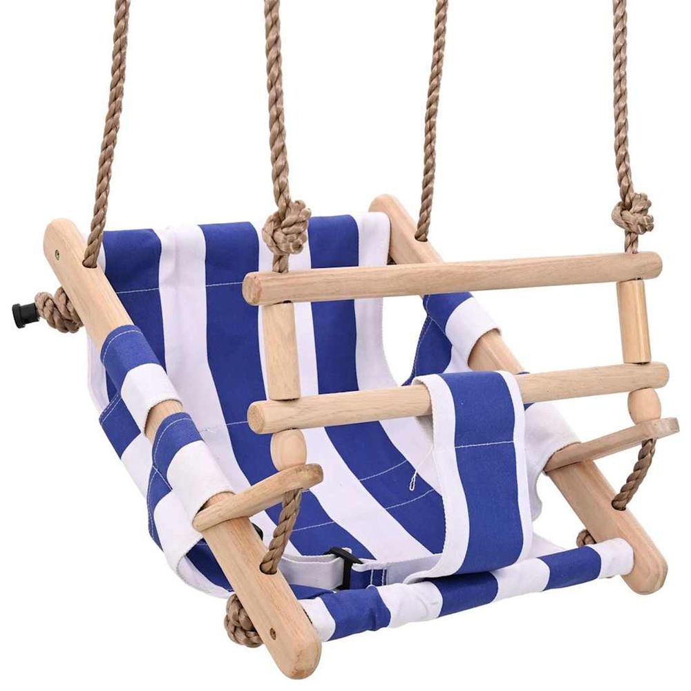 Balançoire pour bébé avec ceinture de sécurité coton bois bleu