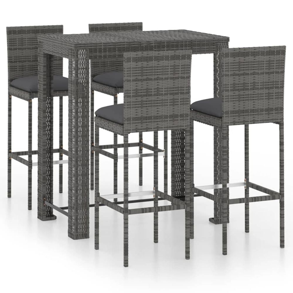 Ensemble de bar d'extérieur 5 pcs coussins résine tressée gris