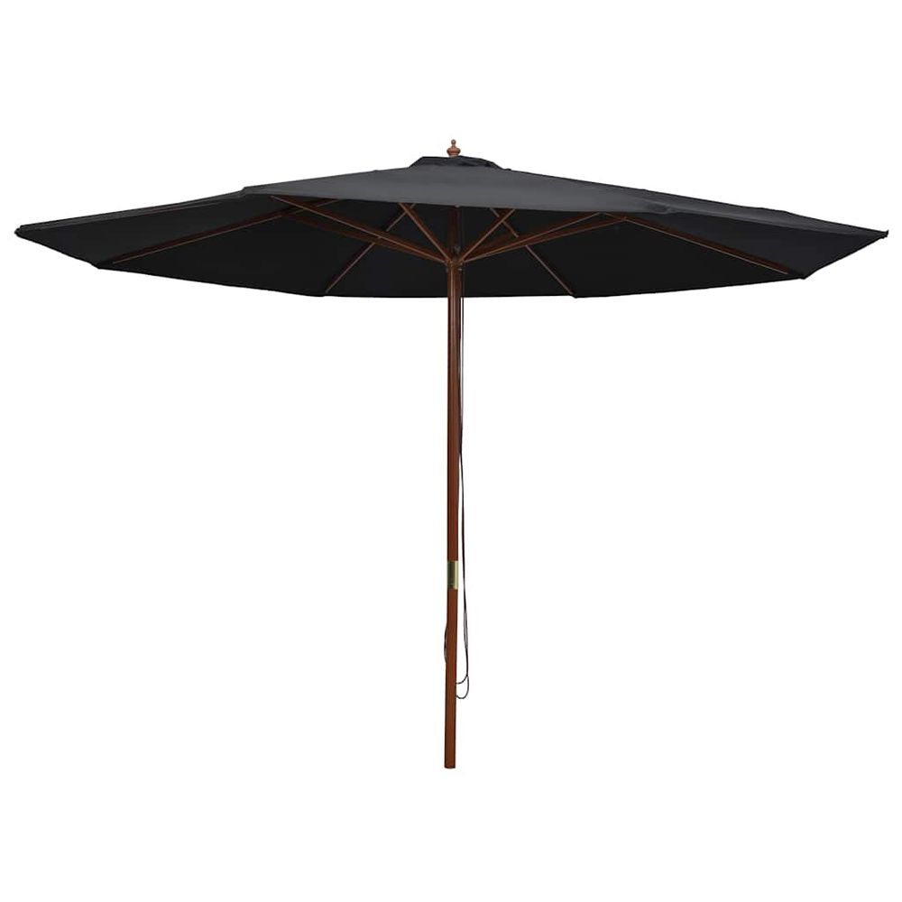 Parasol d'extérieur avec mât en bois 350 cm noir