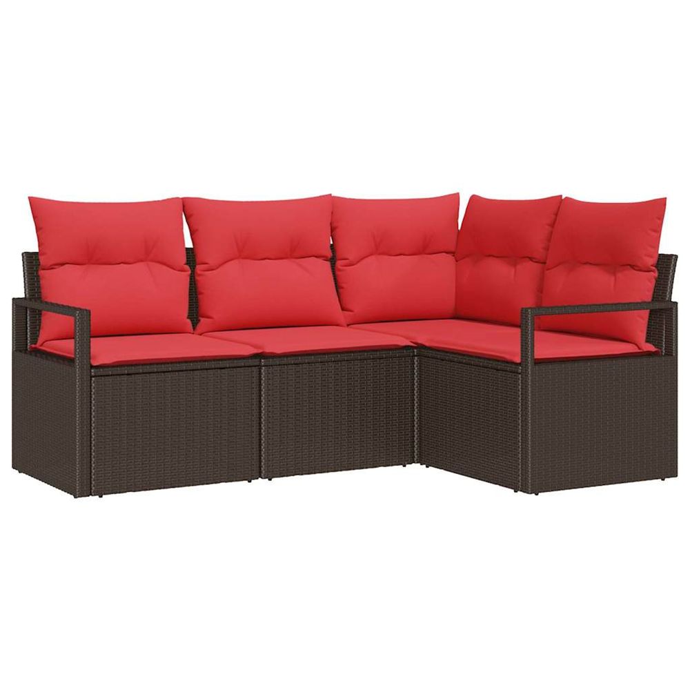 Ensemble de canapé de jardin 4 pc marron et rouge polyrotin