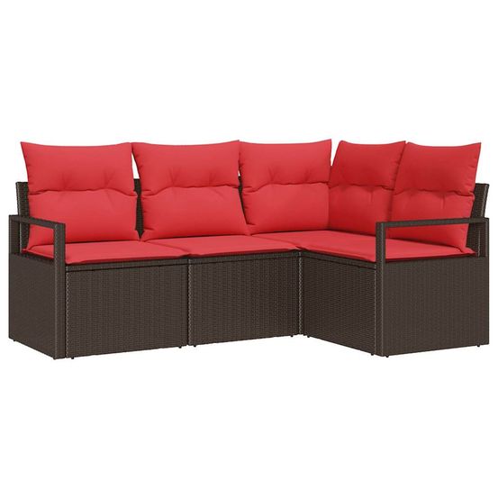 Ensemble de canapé de jardin 4 pc marron et rouge polyrotin