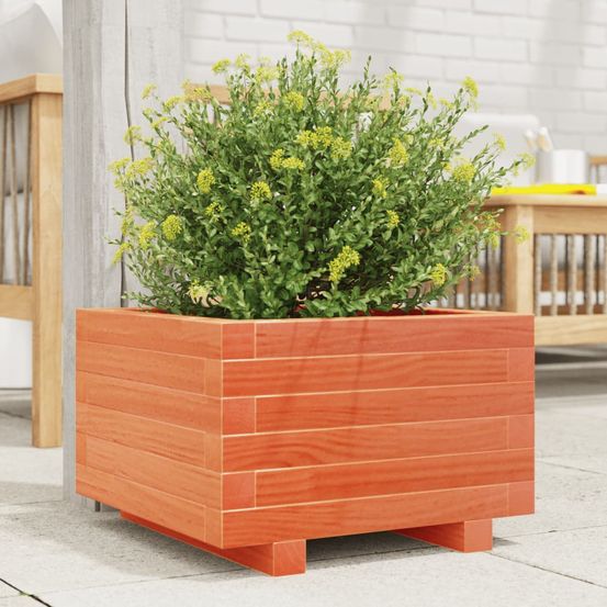 Jardinière carrée pin massif finition cire marron pour jardin terrasse 40cm