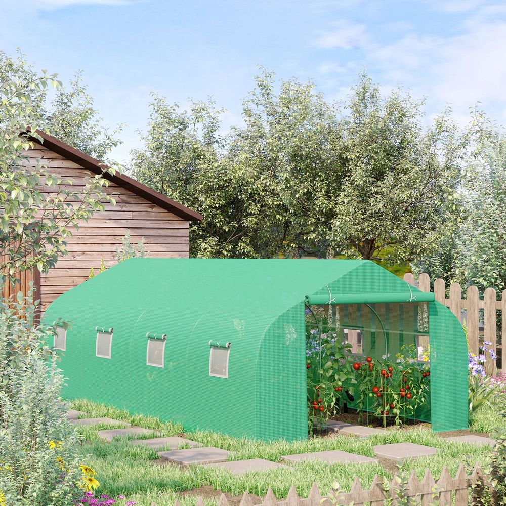 Serre tunnel acier galvanisé culture potagère protection 595x300x200cm verte - comfortxl outdoor living