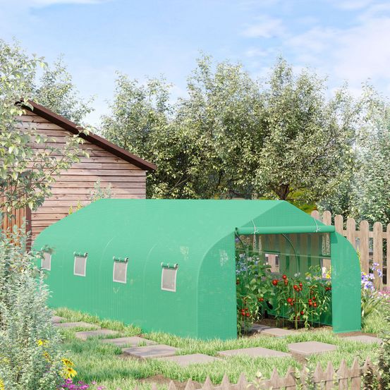Serre tunnel acier galvanisé culture potagère protection 595x300x200cm verte - comfortxl outdoor living
