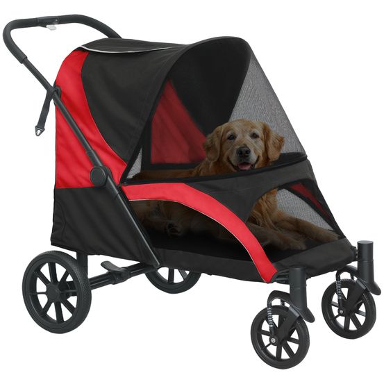 Poussette spacieuse acier grand chien pliage un clic 124x67x100cm noir
