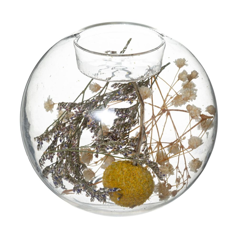 Photophore en verre avec déco fleurs séchées