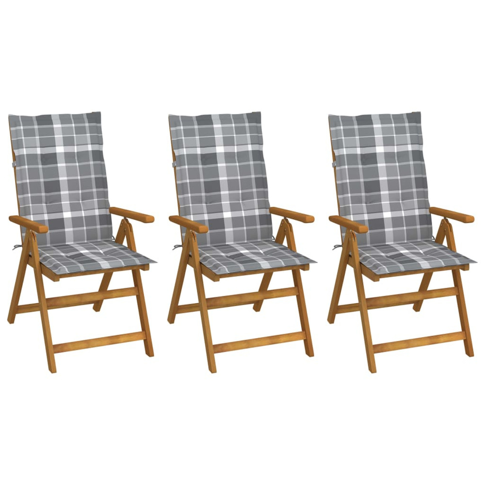 Chaises pliables de jardin lot de 3 avec coussins bois d'acacia