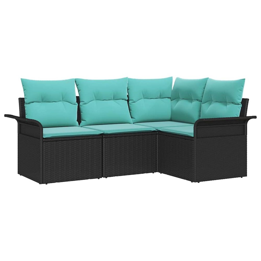 Ensemble de canapé de jardin 4 pc noir polyrotin