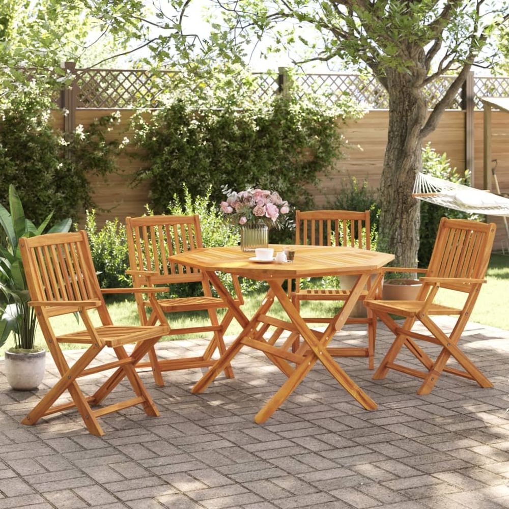 Ensemble à manger de jardin pliable 5 pcs bois massif d’acacia