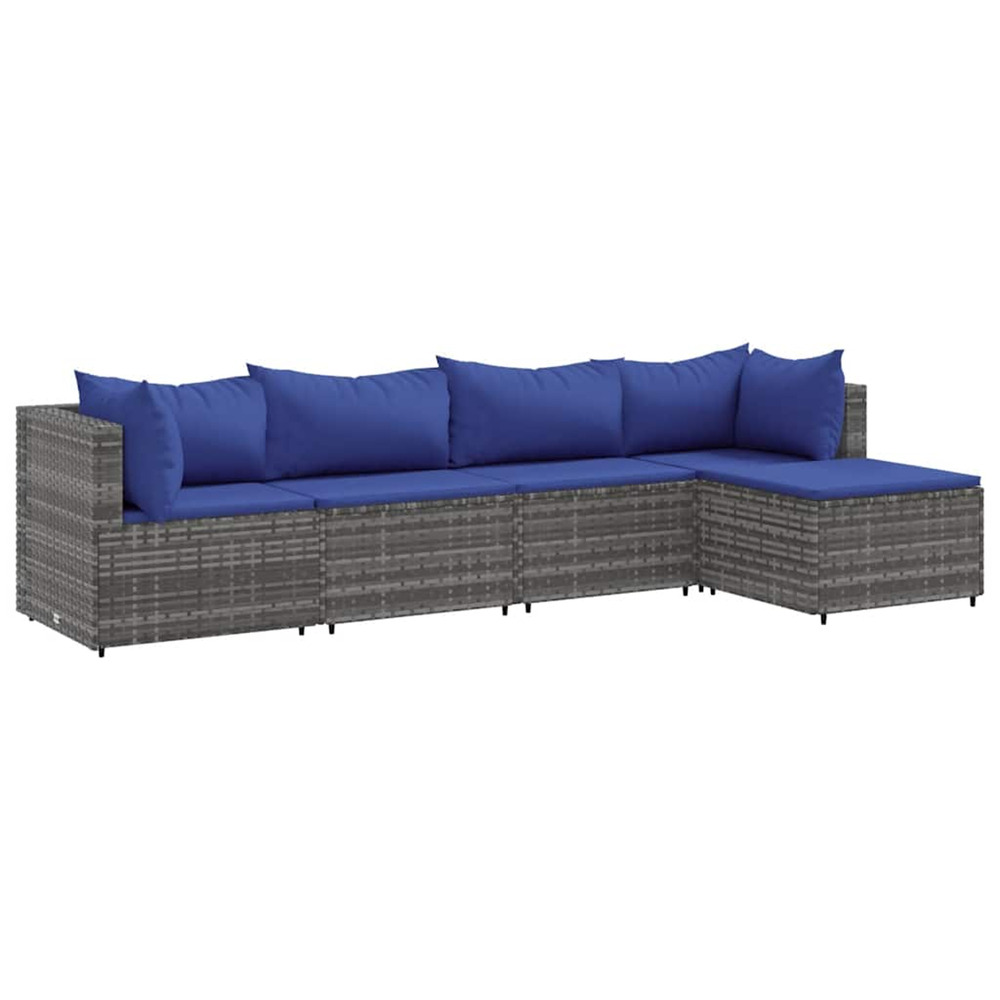 Salon de jardin 5 pcs avec coussins gris résine tressée