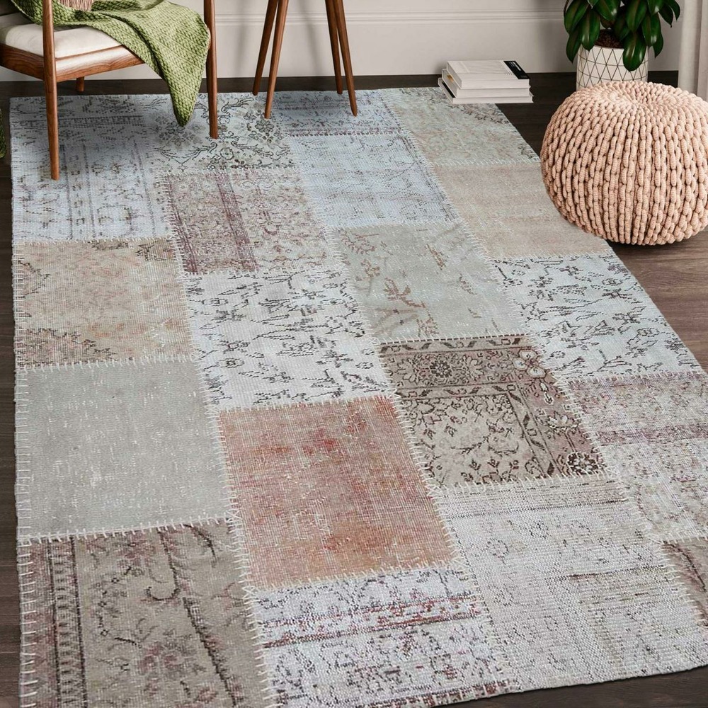 Tapis chambre 80x150 fait main en laine beige rectangle motif traditionnel