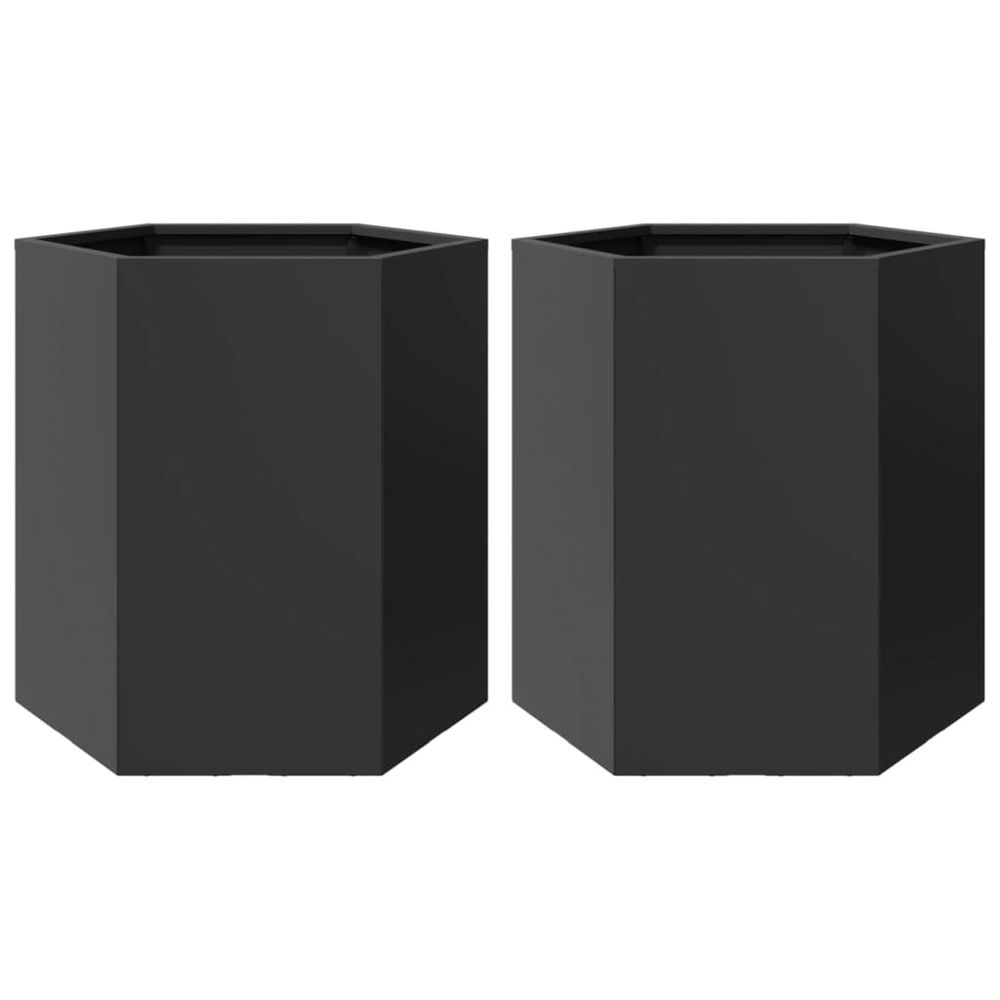 Jardinières 2 pcs noir hexagone 46x40x45 cm acier