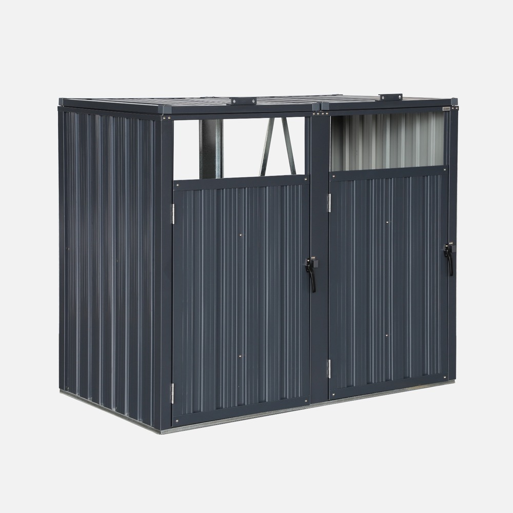 Cache poubelle gris en acier galvanisé - déclinaison en 3 dimensions