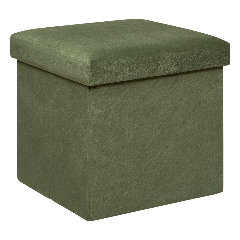 Pouf pliant lilou en velours 38x38cm vert kaki