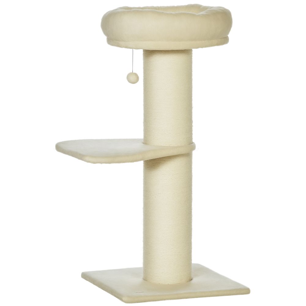Arbre à chat en sisal et peluche pour chat avec panier et jeu suspendu 105 cm beige