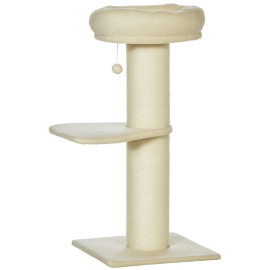 Arbre à chat en sisal et peluche pour chat avec panier et jeu suspendu 105 cm beige