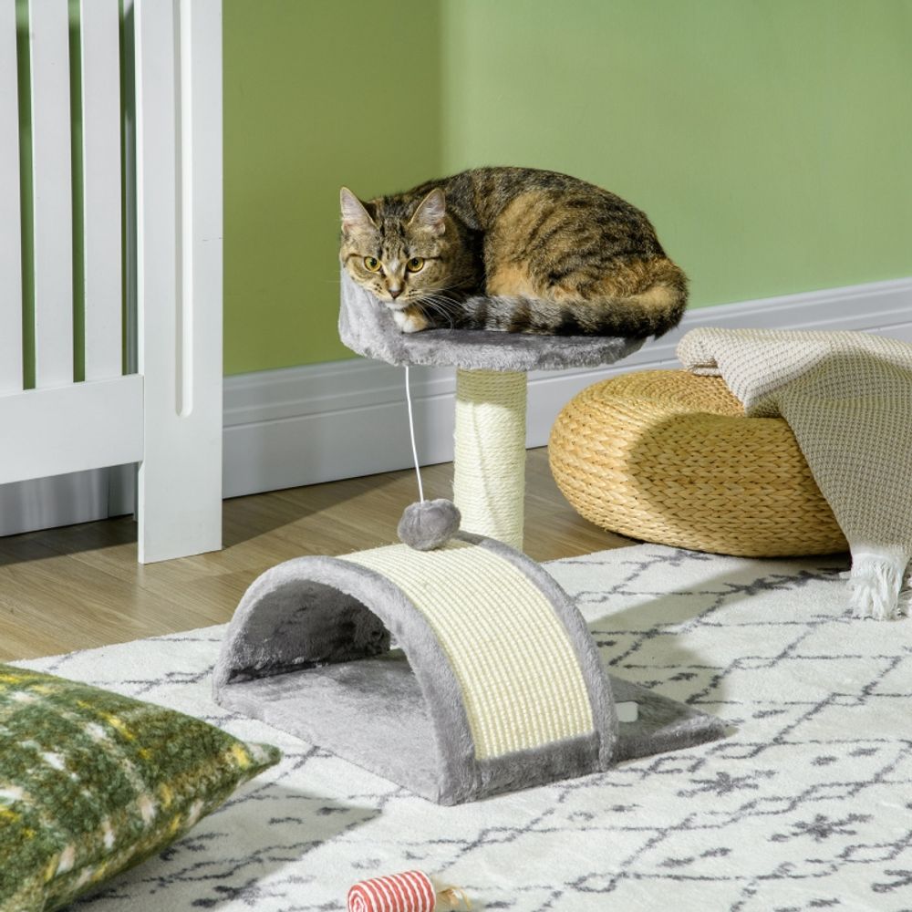 Petit arbre à chat 46 cm avec niche griffoir en sisal et balle de jeu gris – comfortxl outdoor living