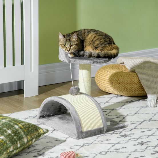 Petit arbre à chat 46 cm avec niche griffoir en sisal et balle de jeu gris – comfortxl outdoor living