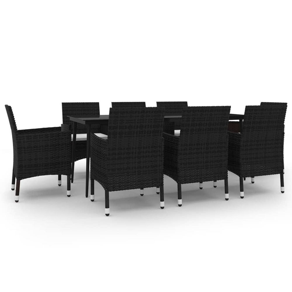 Ensemble à manger de jardin coussins 9 pcs résine tressée verre