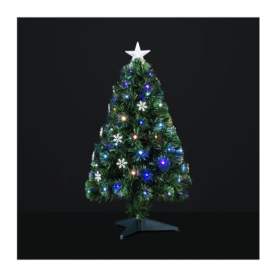Sapin artificiel vert lumineux fibre optique + 14 flocons + 74 led h 90 cm