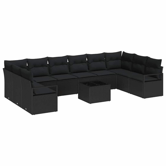 Ensemble de canapés avec coussin 11 pcs noir polyrotin