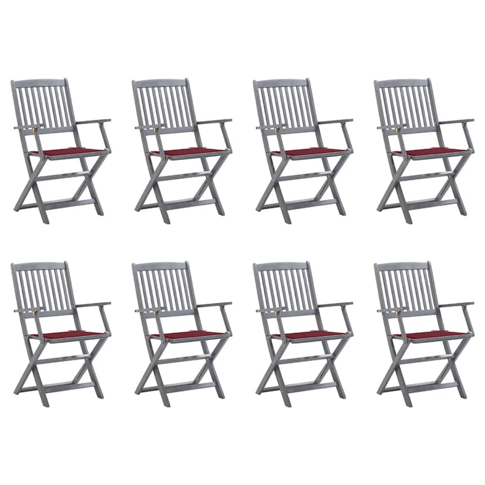 Chaises pliables d'extérieur lot de 8 et coussins bois d'acacia
