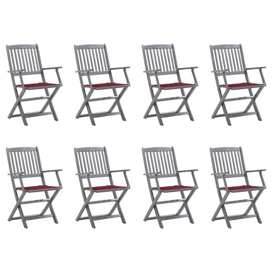Chaises pliables d'extérieur lot de 8 et coussins bois d'acacia