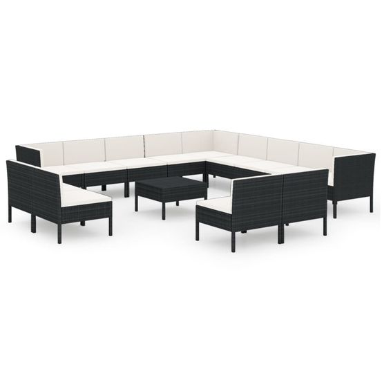 Salon de jardin 14 pcs avec coussins résine tressée noir