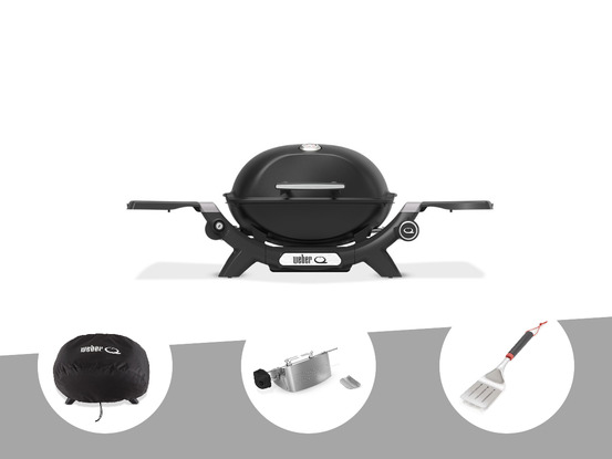 Barbecue à gaz q 1200n noir + housse + rôtissoire + spatule