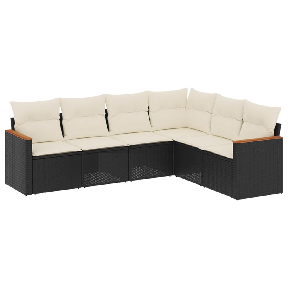 Salon de jardin 6 pcs avec coussins noir résine tressée