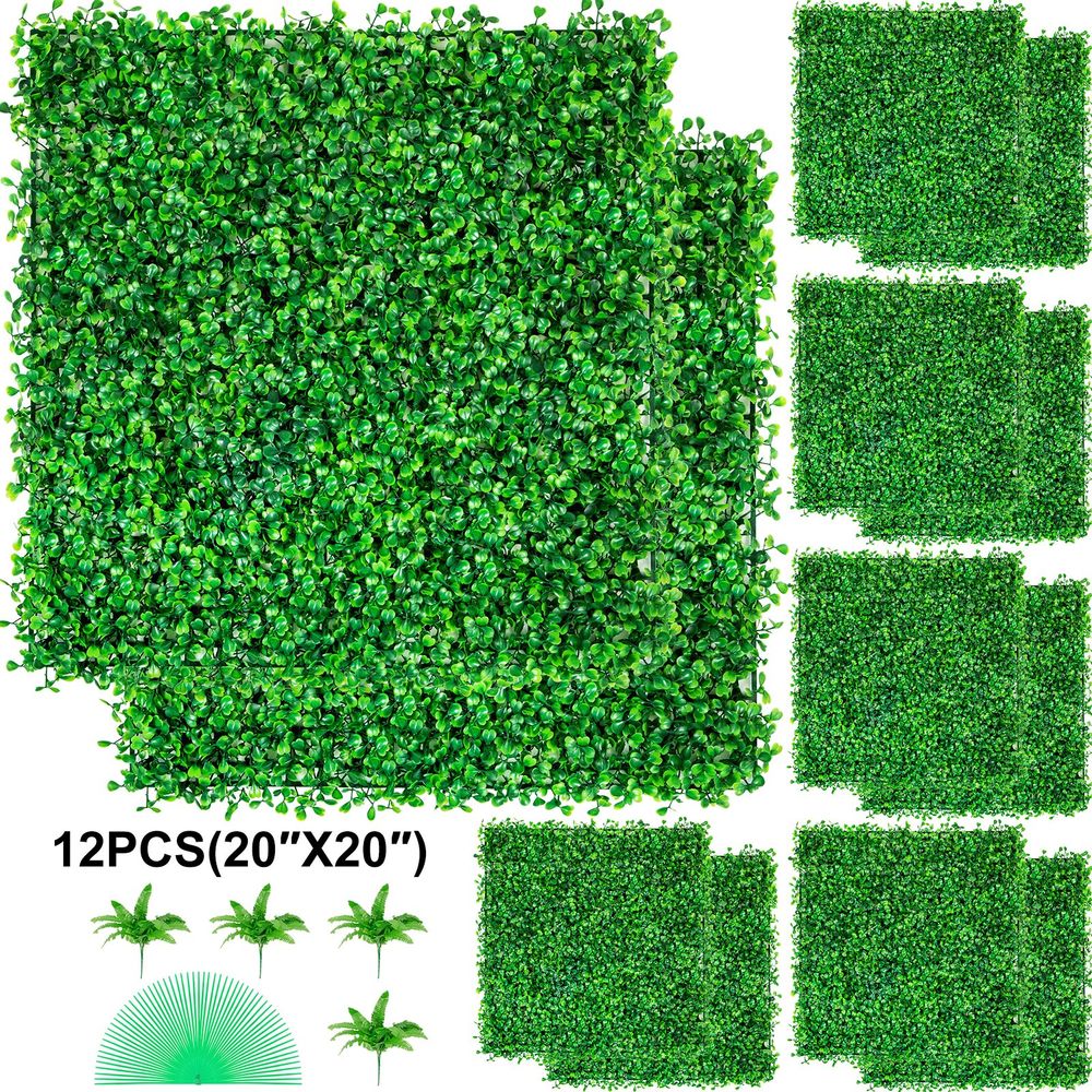 Panneaux de buis artificiels 50,8x50,8 cm, lot de 12, haie réaliste anti-uv, décoration murale intérieur extérieur