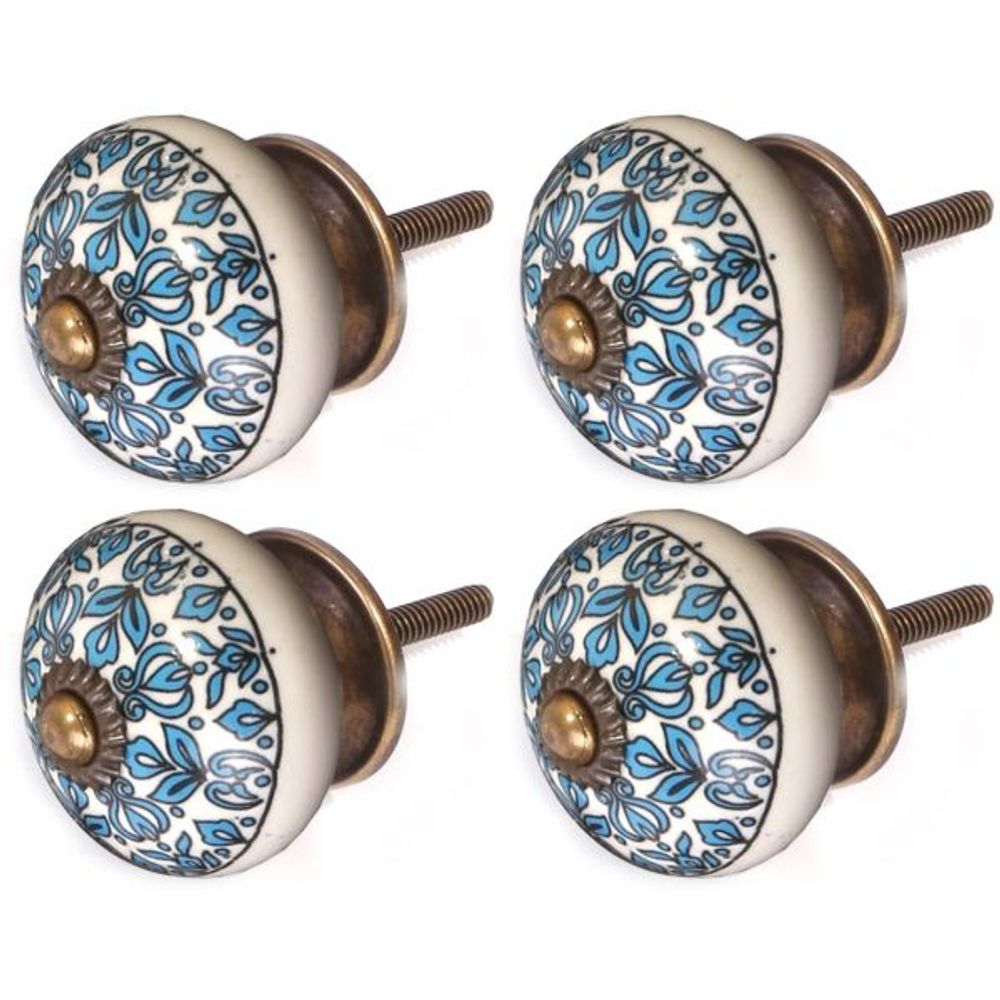 Bouton de meuble en grès à motif paon modèle 4