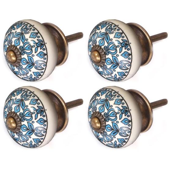 Bouton de meuble en grès à motif paon modèle 4
