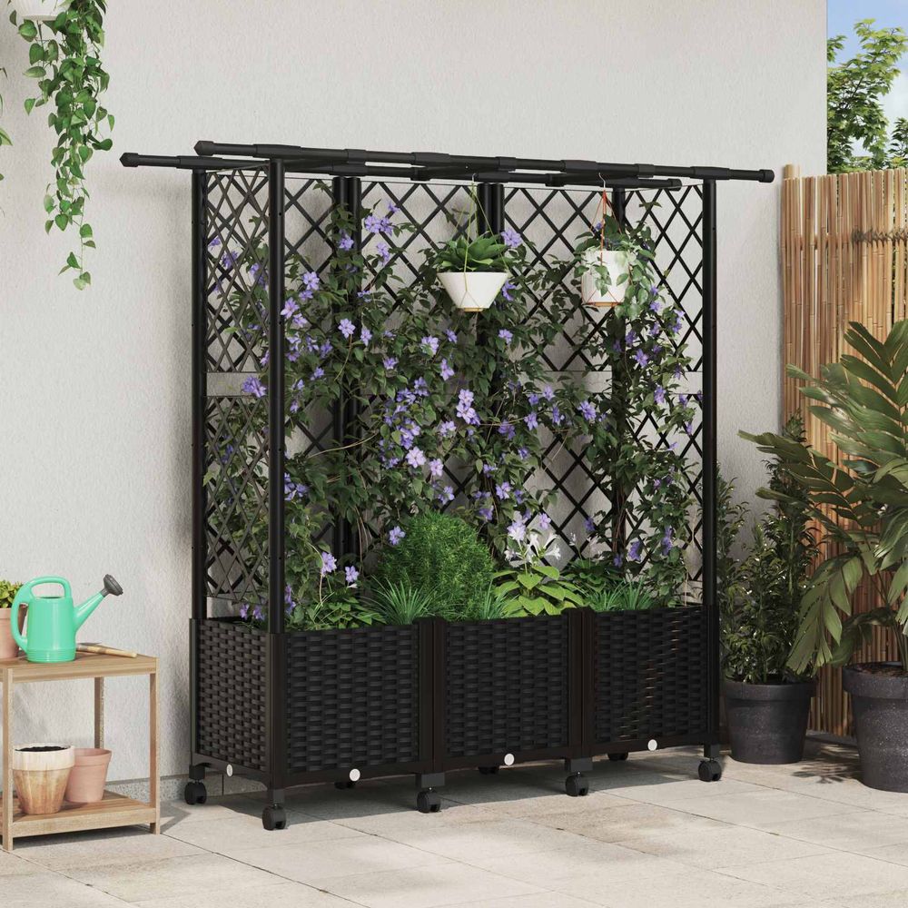 Jardinière surélevée polypropylène extérieur support plantes grimpantes 163,5x40x142 noir